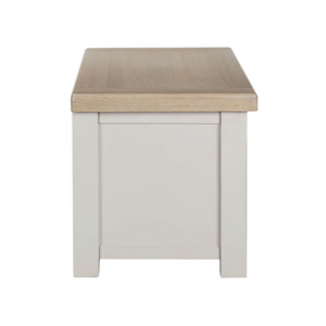 The Doune Blanket Box in Taupe features storage elegant solution with a slow-close lid, oak veneer top and ample space