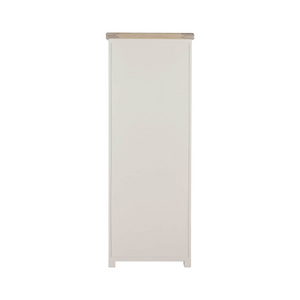 The Doune Tall Bookcase in Taupe features sleek design, oak veneer top and a hidden cabinet storage.