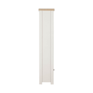 The Doune Tall Bookcase in Taupe features sleek design, oak veneer top and a hidden cabinet storage.