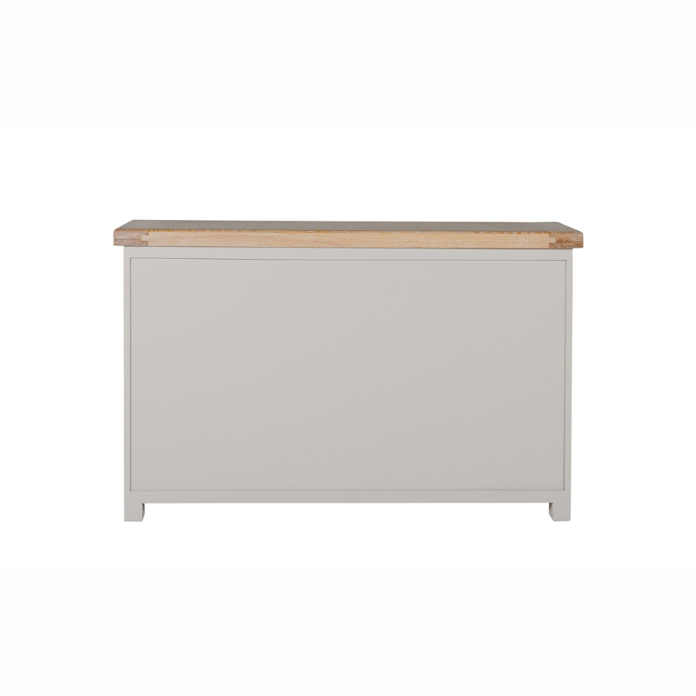 The Doune 6-Drawer Dressing Chest in Taupe features 6 spacious drawers, oak veneer top and sleek metal handles.