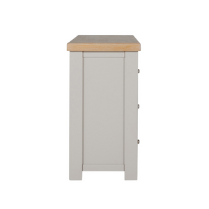 The Doune 6-Drawer Dressing Chest in Taupe features 6 spacious drawers, oak veneer top and sleek metal handles.