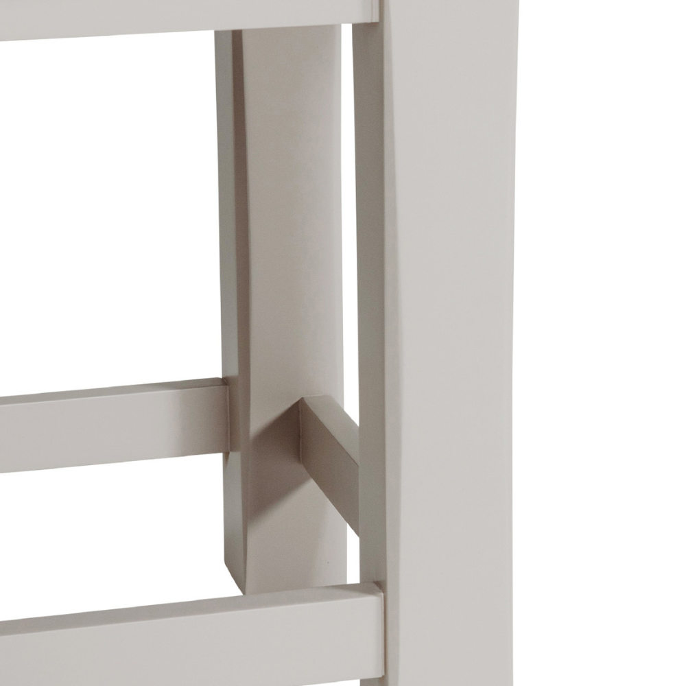 The Doune Dressing Stool in Taupe features padded cushion seat and elegant painted finish; perfect for bedroom or vanity space.