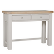The Doune Dressing Table in Taupe features oak veneer top, 2 drawers and sleek metal handles, practical for any dressing space.