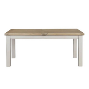 The Doune Extending Dining Table in Taupe with oak top offers a versatile design, extending from 1400mm to 1800mm.