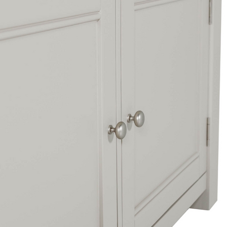 The Doune Large Sideboard Cabinet in Taupe offers oak veneer top, 3 drawers, 2 doors, over 100cm wide & internal shelving