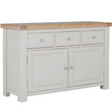 The Doune Large Sideboard Cabinet in Taupe offers oak veneer top, 3 drawers, 2 doors, over 100cm wide & internal shelving