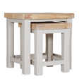 The Doune Nest of Tables in Taupe features oak top offers, versatility and painted finish, perfect for adaptable functionality.