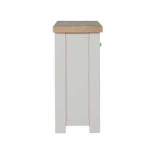 The Doune Small Sideboard in Taupe features oak veneer top, two drawers and internal shelving, practical for organized storage