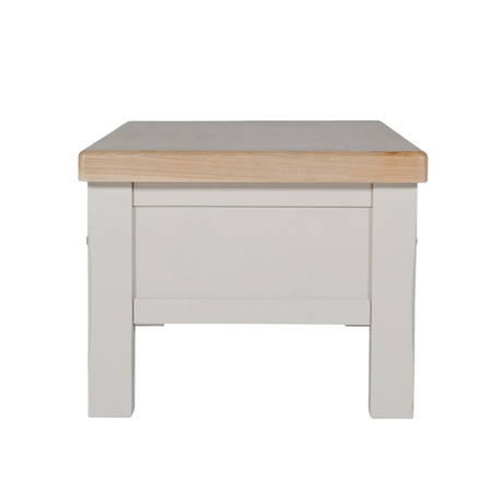 The Doune 1400 TV Unit in Taupe features oak top, dual cabinets with shelves and open space with cable cut-out.