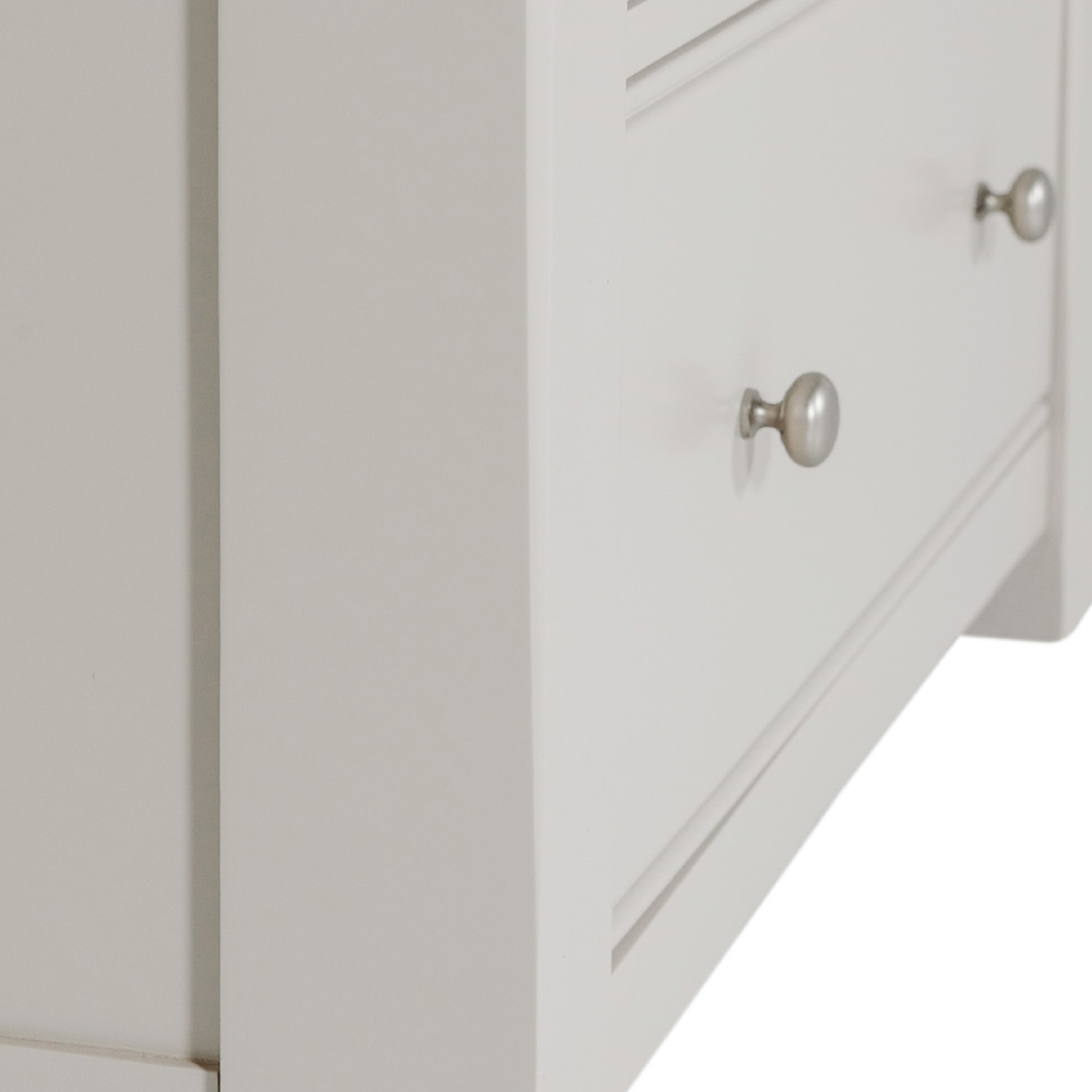 The Doune Tall Chest 8 Drawer in Taupe features oak veneer top and metal handles; ample storage with a chic finish.