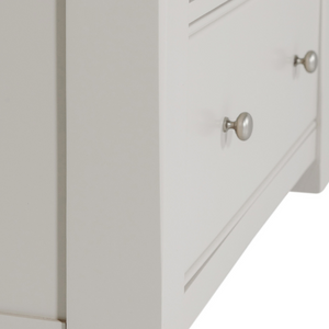 The Doune Tall Chest 8 Drawer in Taupe features oak veneer top and metal handles; ample storage with a chic finish.