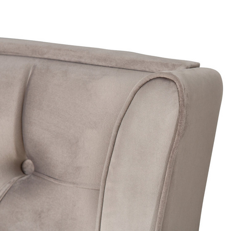 The Eclipse Fabric Headboard - 56" features arched winged with deep buttons, custom fabric and floor standing with chrome gliders, ideal for any bed!