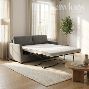Light grey sofa bed in a living room setting