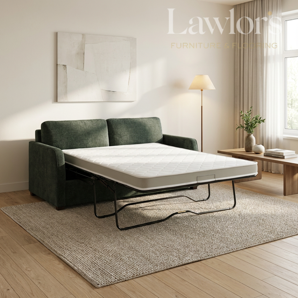 Green sofa bed in a modern living room