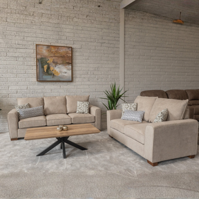 The Ellis Fabric Sofa in Beige combines timeless style and comfort with soft fabric and sturdy wooden leg for long lasting style and durability