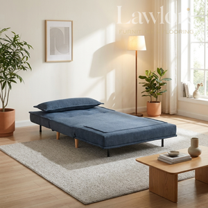 Blue sofa bed in a living room setting