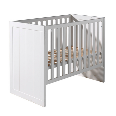 The Erik Baby Cot Bed 60 x 120cm in White features a adjustable slat base with 3 heights, stylish vertical grooves and durable MDF design