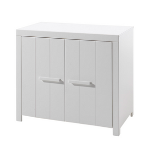 The Erik Baby Dresser with Changing Unit in White features a safe changing table space with 2 door storage, solid pine/MDF build and wall mount option
