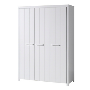 The Erik 3 Door Wardrobe in White features shelves, hanging rail, soft close doors and Belgian style in solid pine and MDF, perfect addition for kids rooms