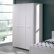 The Erik 3 Door Wardrobe in White features shelves, hanging rail, soft close doors and Belgian style in solid pine and MDF, perfect addition for kids rooms