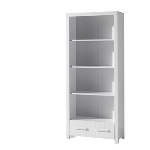 Add brightness & functionality to your child's room with the Erik Kids Bookcase in White featuring 4 shelves, 1 drawer, durable pine/MDF & vertical grooves
