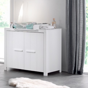 The Erik Kids Chest of 2 Drawers in White features vertical grooves, durable pine/MDF and ample storage space for any baby necessities