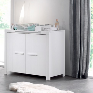The Erik Kids Chest of 2 Drawers in White features vertical grooves, durable pine/MDF and ample storage space for any baby necessities