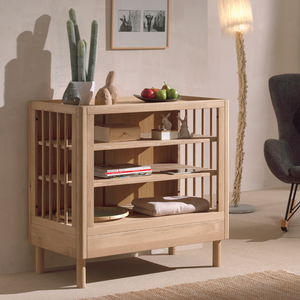 The Forrest Baby Changing Table in Oak offers a rustic style with 2 open shelves, natural oak finish with a durable frame to support your baby & essentials