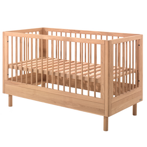 The Forrest Convertible Baby Bed 70 x 140cm in Oak transforms into a toddler bed for extended use & adjustable base with 3 heights, ideal for growing kids