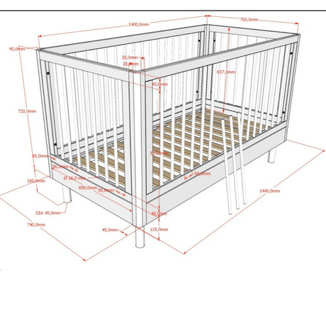 The Forrest Convertible Baby Bed 70 x 140cm in Oak transforms into a toddler bed for extended use & adjustable base with 3 heights, ideal for growing kids