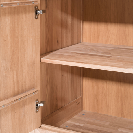 The Forrest Kids 2 Door Wardrobe in Oak features 3 spacious shelves and a hanging rail, soft close on the doors and a natural lacquered finish