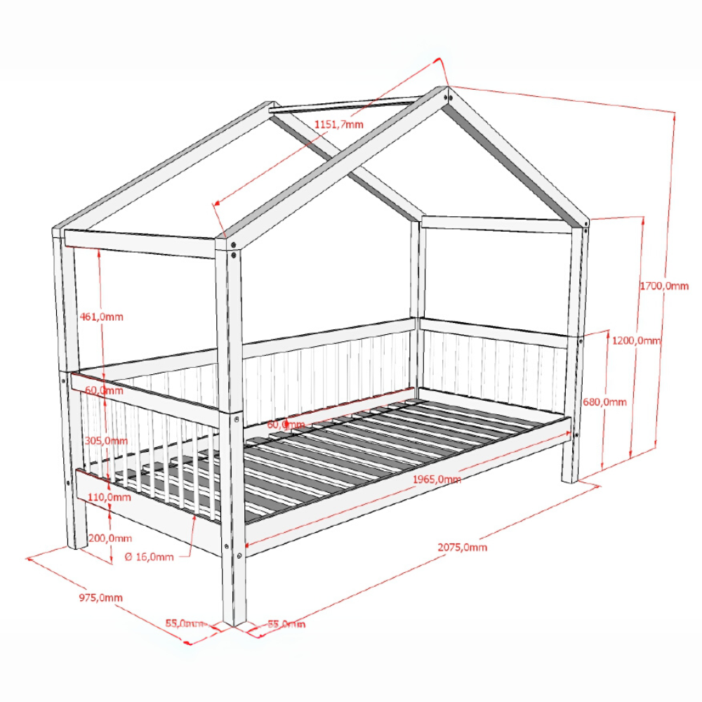 The Forrest Kids House Bed in Oak offers a 3 sided rail, removable roof, a natural lacquered finish in a rustic style and convertible into a cabin bed