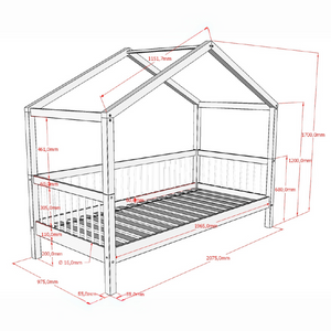The Forrest Kids House Bed in Oak offers a 3 sided rail, removable roof, a natural lacquered finish in a rustic style and convertible into a cabin bed