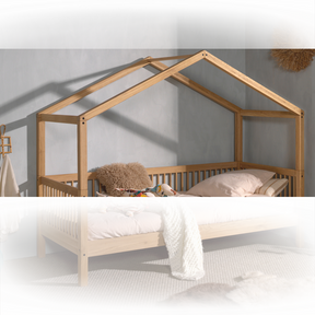 The Forrest Kids House Bed Roof in Oak is a roof attachment for cabin bed that convert into house beds from the Forrest Bed collection