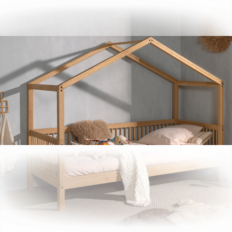The Forrest Kids House Bed Roof in Oak is a roof attachment for cabin bed that convert into house beds from the Forrest Bed collection