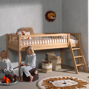 The Forrest Kids Mid Sleeper Bed in Oak features an under bed play/storage space, a side ladder and a natural lacquered finish in a rustic style