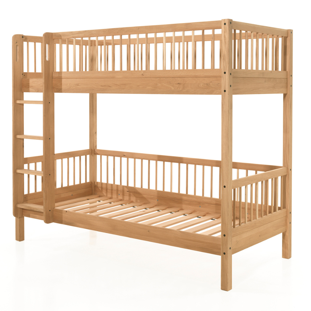 The Forrest Oak Kids Bunk Bed with Drawer & Safety Rail offers strong oak material, a drawer for ample storage space and a safety rail for added protection