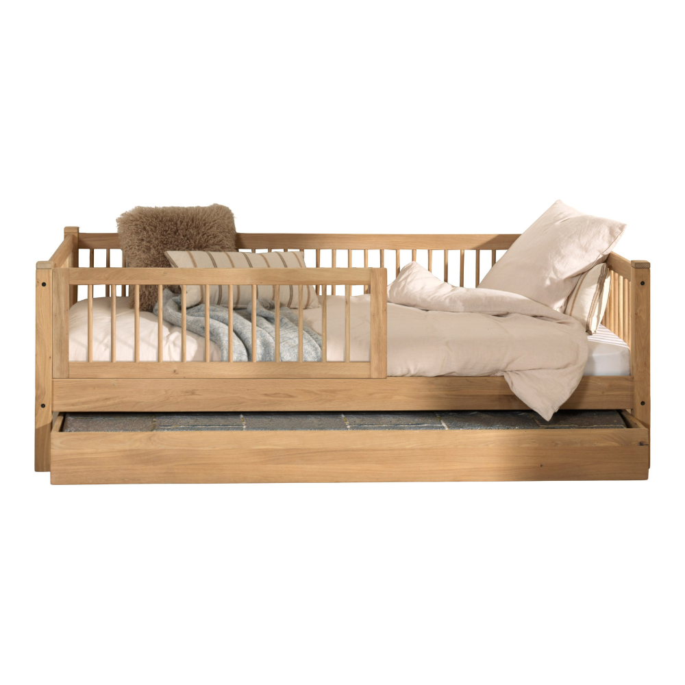 The Forrest Oak Kids Cabin Bed with Drawer & Safety Rail features a drawer for extra storage space and safety rail for added fall protection