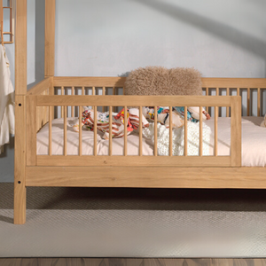 The Forrest Oak Kids Cabin Bed with Drawer & Safety Rail features a drawer for extra storage space and safety rail for added fall protection