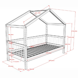 The Forrest Oak Kids House Bed Set with a Safety Rails features a 4 side guardrail, sturdy oak frame for durability & removable roof, ideal for kids aged 4+