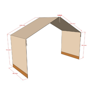 The Forrest Oak Kids House Bed Set with a Safety Rails & Textile features a 4 side guardrail & textile set draped over the roof, ideal for kids aged 4+