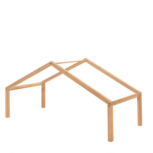 The Forrest Oak Kids House Bed Set with a Textile features a, textile draped over the roof, 3 side guardrail & a sturdy oak frame, ideal for kids aged 4+