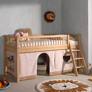 The Forrest Oak Kids Mid Sleeper with Textile features a cozy under bed space, flexible ladder placement & warm design, perfect for play, rest & storage
