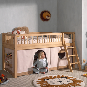The Forrest Oak Kids Mid Sleeper with Textile features a cozy under bed space, flexible ladder placement & warm design, perfect for play, rest & storage