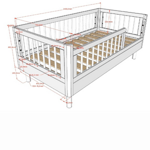 The Forrest Toddler Bed 70 x 140cm in Oak features raised sides for fall protection and solid European oak, ideal for transitioning from a crib