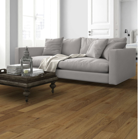 The Harvest Oak Engineered Flooring features warm tones, brushed matt lacquer, multi-layer stability and easy installation for any interior