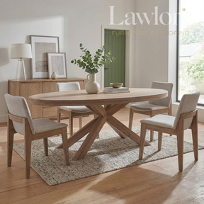 Dining room with wooden table and 4 cream chairs