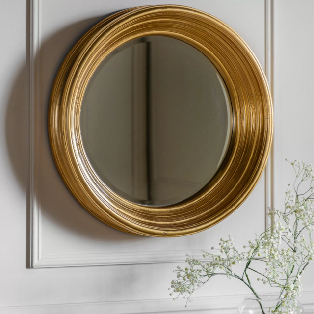 Add luxury to any room with the Gallery Chaplin Round Mirror in Gold. Elegant finish, round design, and high-quality glass.