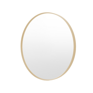 The Gallery Holworth Round Mirror in Gold features an 80cm diameter, elegant gold frame and versatile design