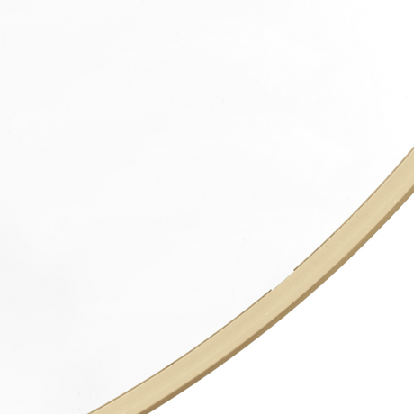 The Gallery Holworth Round Mirror in Gold features an 80cm diameter, elegant gold frame and versatile design